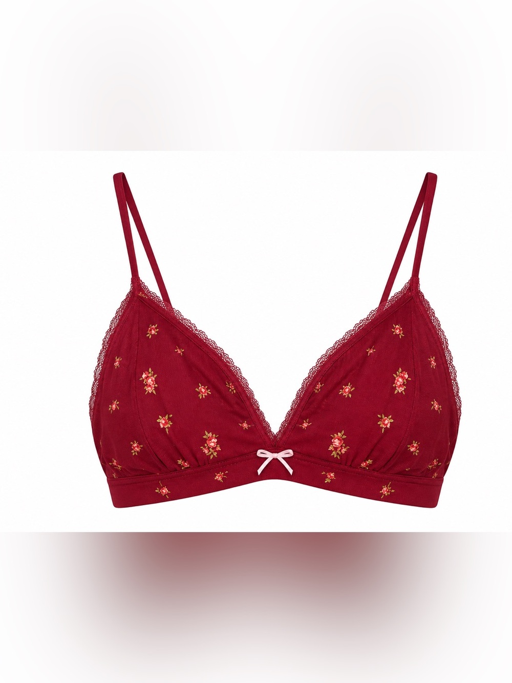 NEW Wild Fable Pointelle Floral Triangle Bralette Maroon Sz M Cottagecore